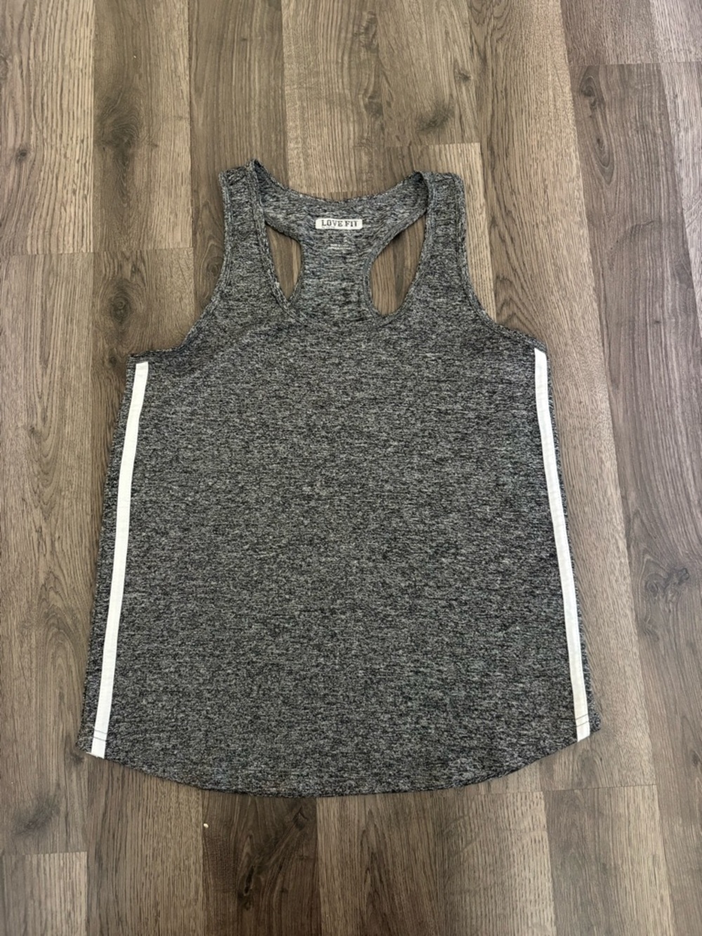 PINK Victoria's Secret Heather Gray Racerback Tank with White Side Stripes